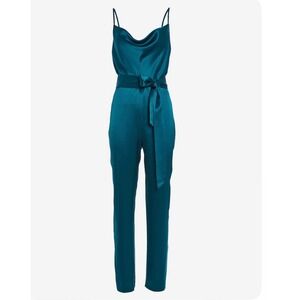 INTERMIX Teal Silk Cowl Neck Sleeveless Belted Jumpsuit Size 0